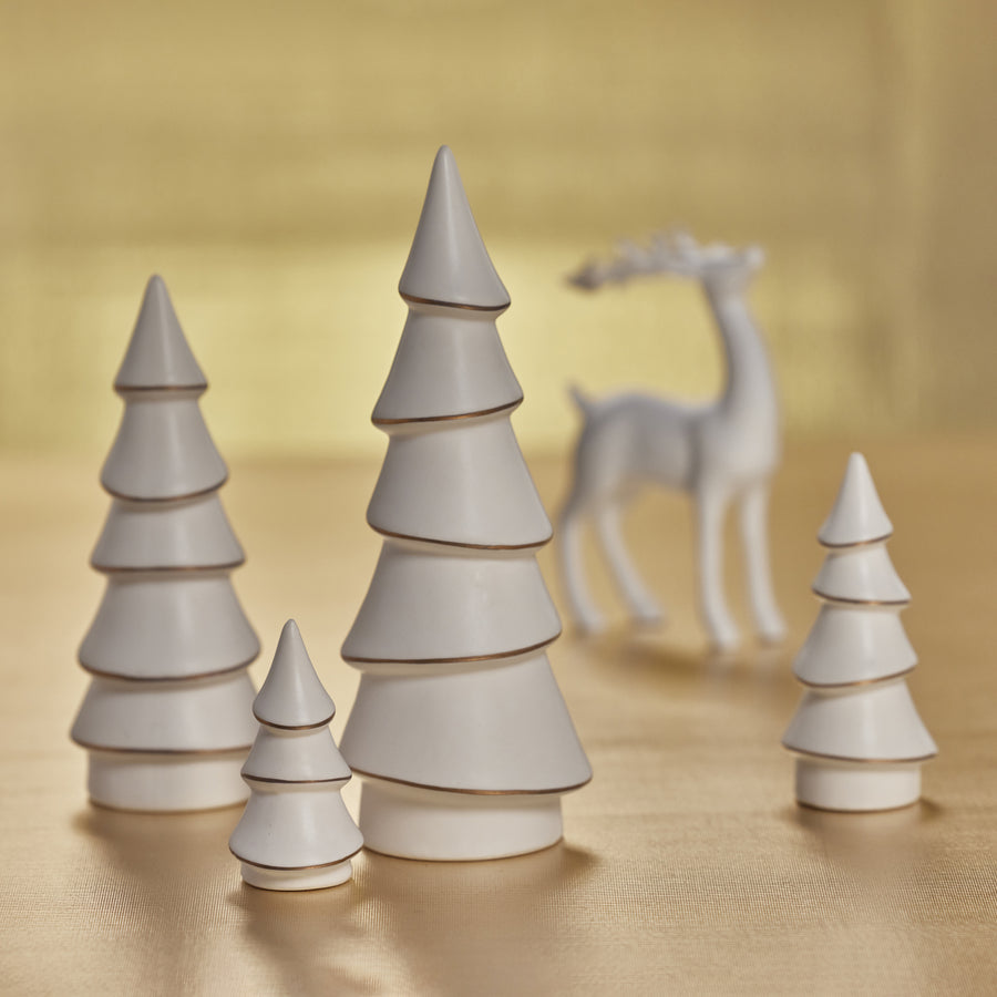 Alpina Porcelain Tree - Matte White with Gold Trim - Christmas Trees by Carlyle Avenue