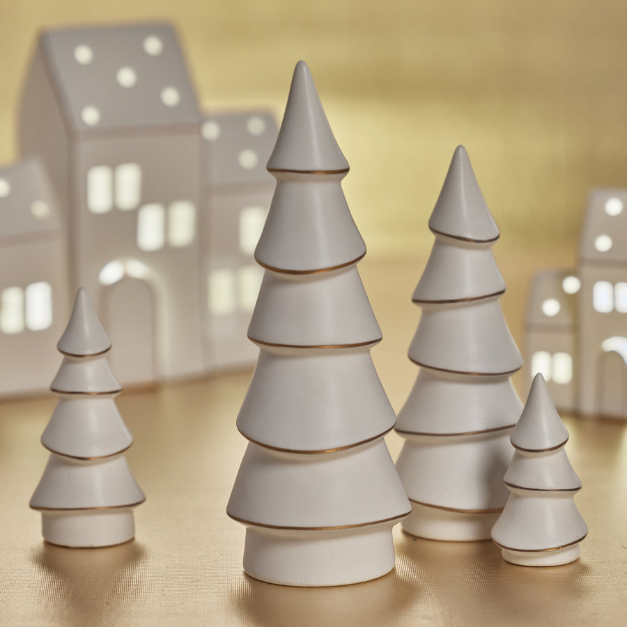 Alpina Porcelain Tree - Matte White with Gold Trim - Christmas Trees by Carlyle Avenue