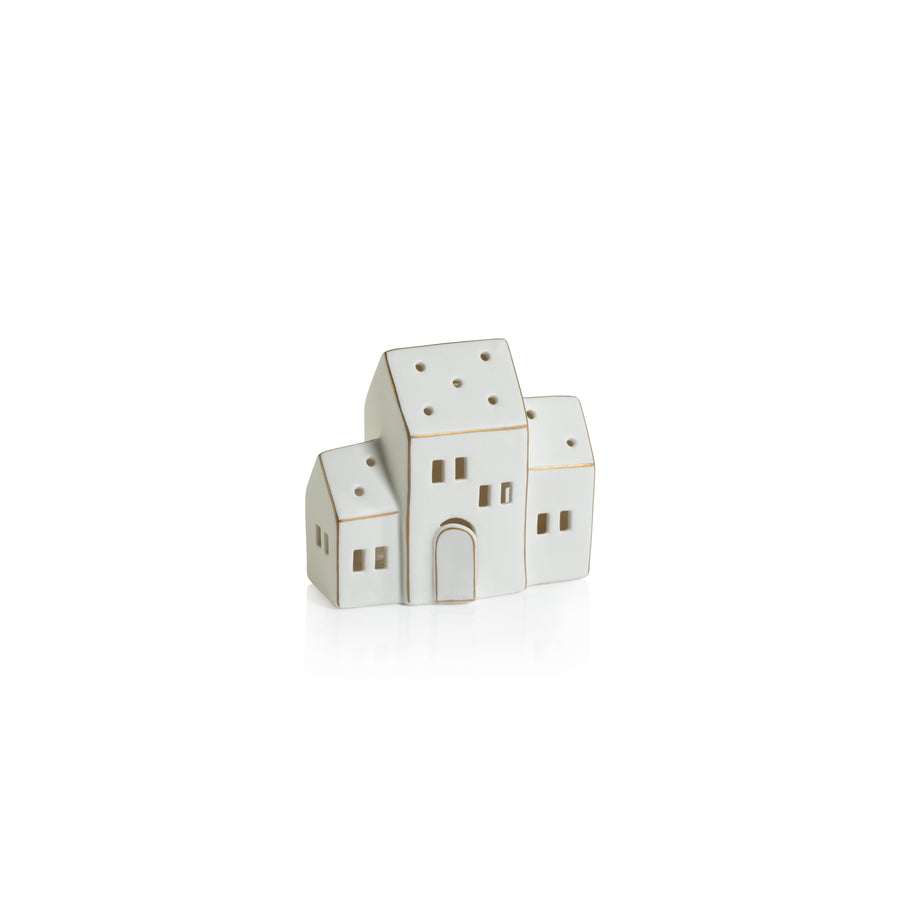 Zermatt LED Porcelain House - Matte White with Gold Trim - Christmas Decor by Carlyle Avenue