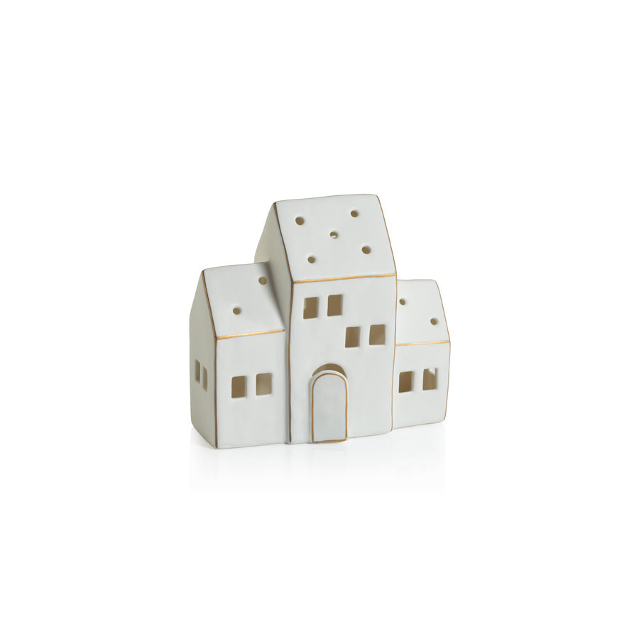 Zermatt LED Porcelain House - Matte White with Gold Trim - Christmas Decor by Carlyle Avenue
