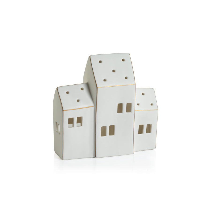 Zermatt LED Porcelain House - Matte White with Gold Trim - Christmas Decor by Carlyle Avenue