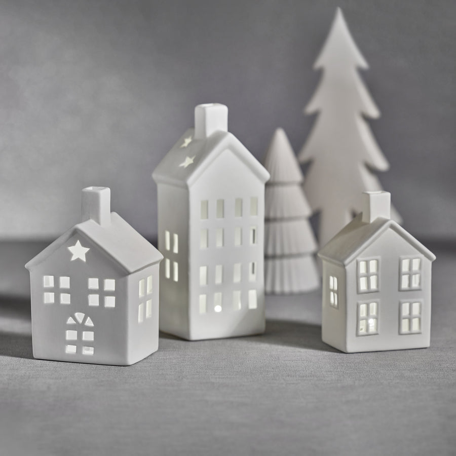 Swiss Mountain LED Porcelain House - Matte White - Christmas Decor by Carlyle Avenue