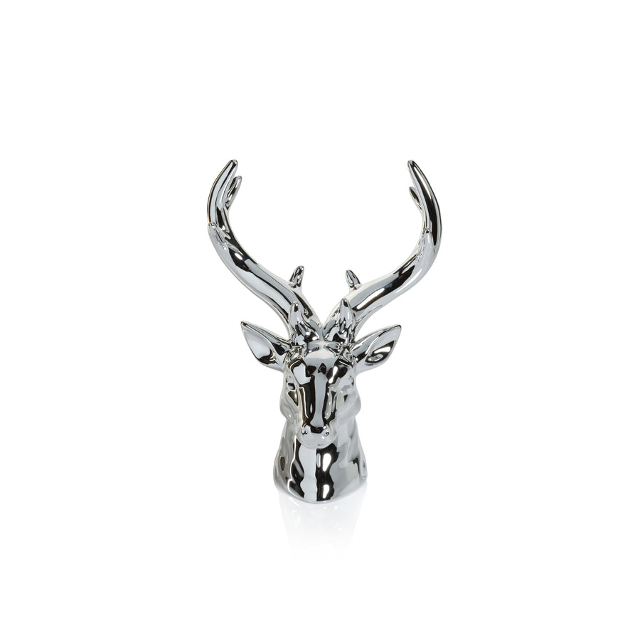 Rocky Mountain Ceramic Stag Head - Silver - Christmas Decor by Carlyle Avenue