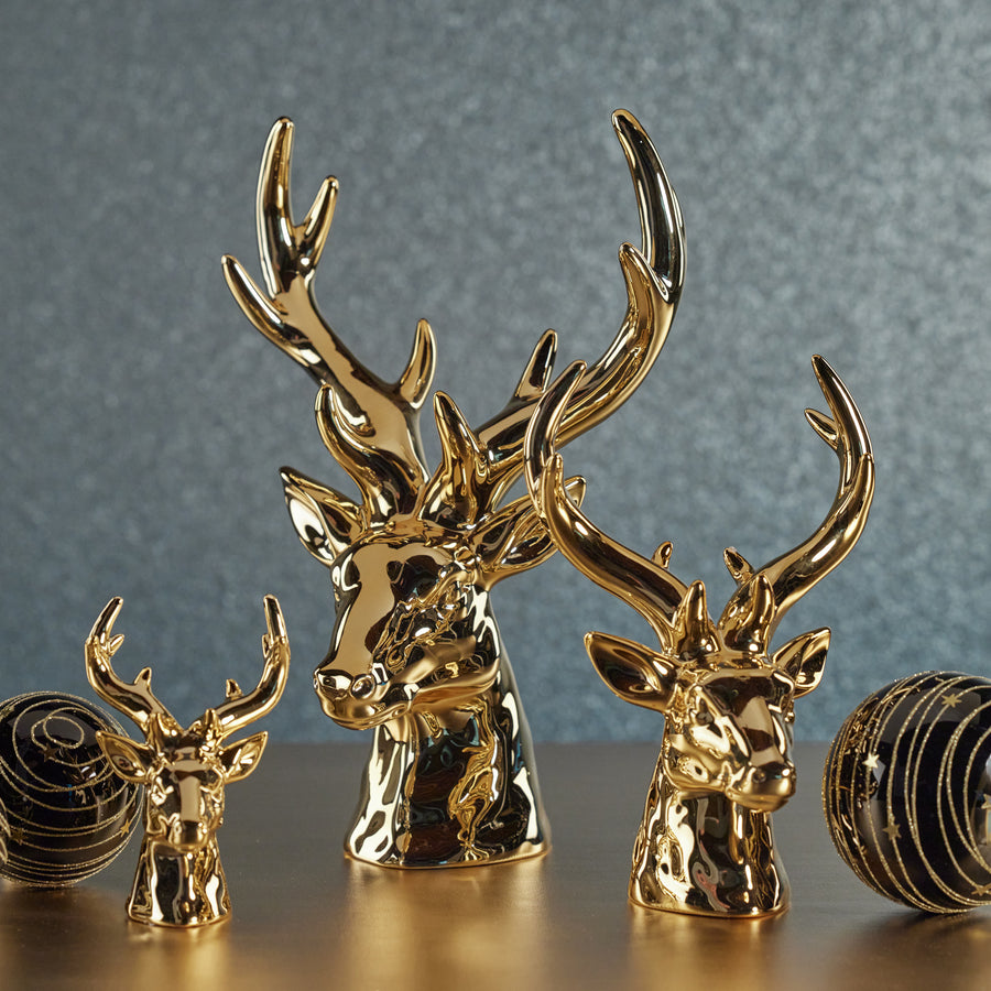 Rocky Mountain Ceramic Stag Head - Gold - Christmas Decor by Carlyle Avenue