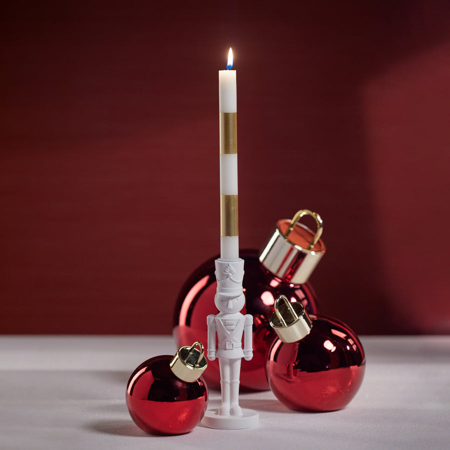 Nutcracker Taper Holder - White - Christmas Decor by Carlyle Avenue