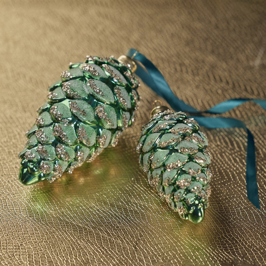 Glass Pine Cone Ornament - Dark Green - Christmas Decor by Carlyle Avenue