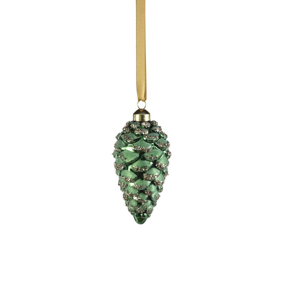 Glass Pine Cone Ornament - Dark Green - Christmas Decor by Carlyle Avenue