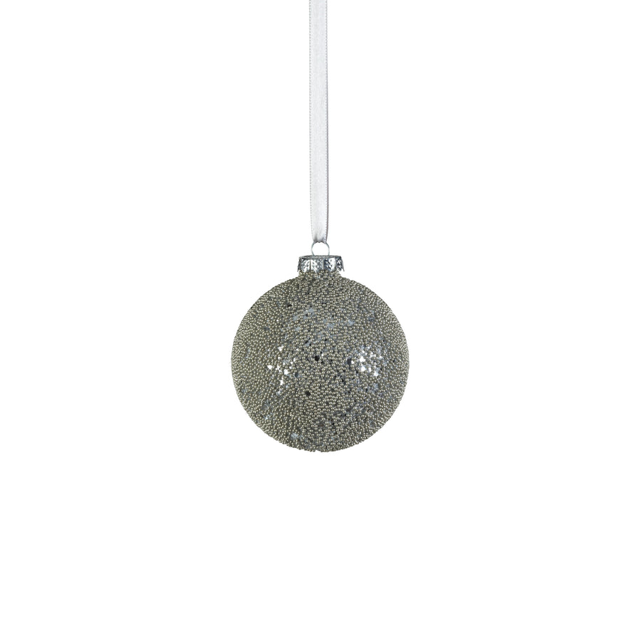 Beaded Glass Ball Ornament - Silver - Ornaments by Carlyle Avenue