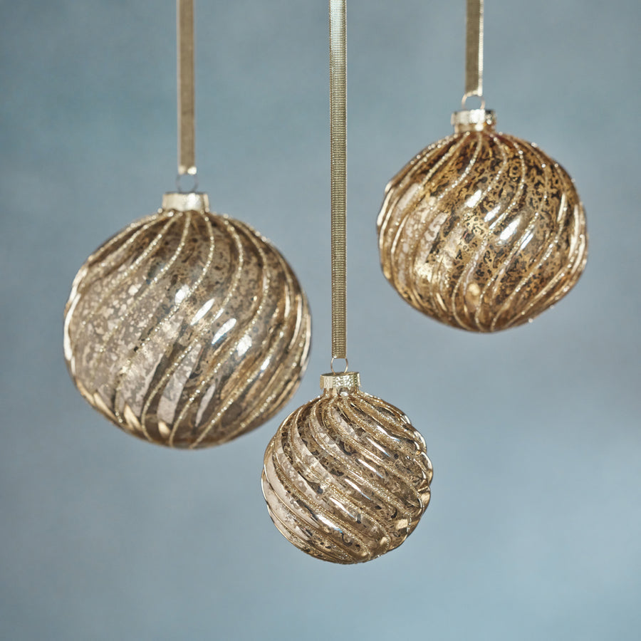 Antique Swirl with Glitter Glass Ball Ornament - Gold - Ornaments by Carlyle Avenue