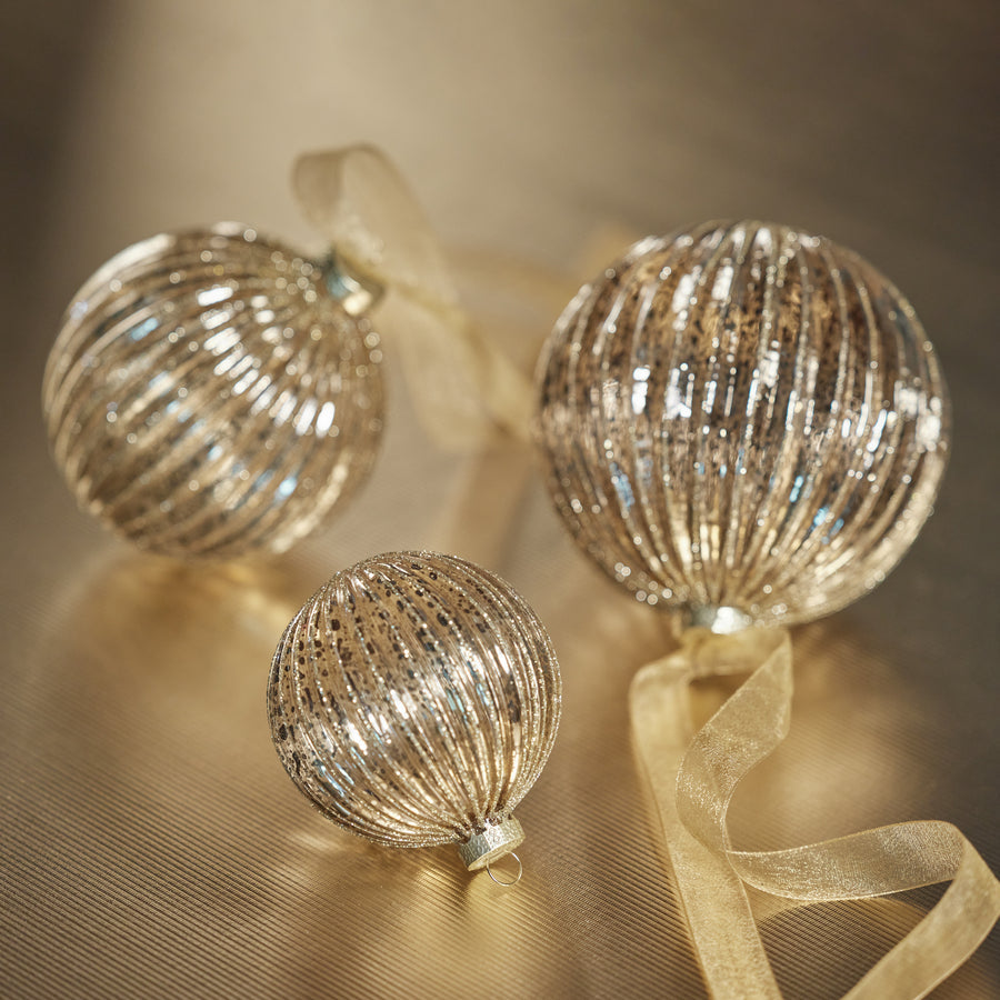 Antique Ribbed with Glitter Glass Ball Ornament - Gold - Ornaments by Carlyle Avenue