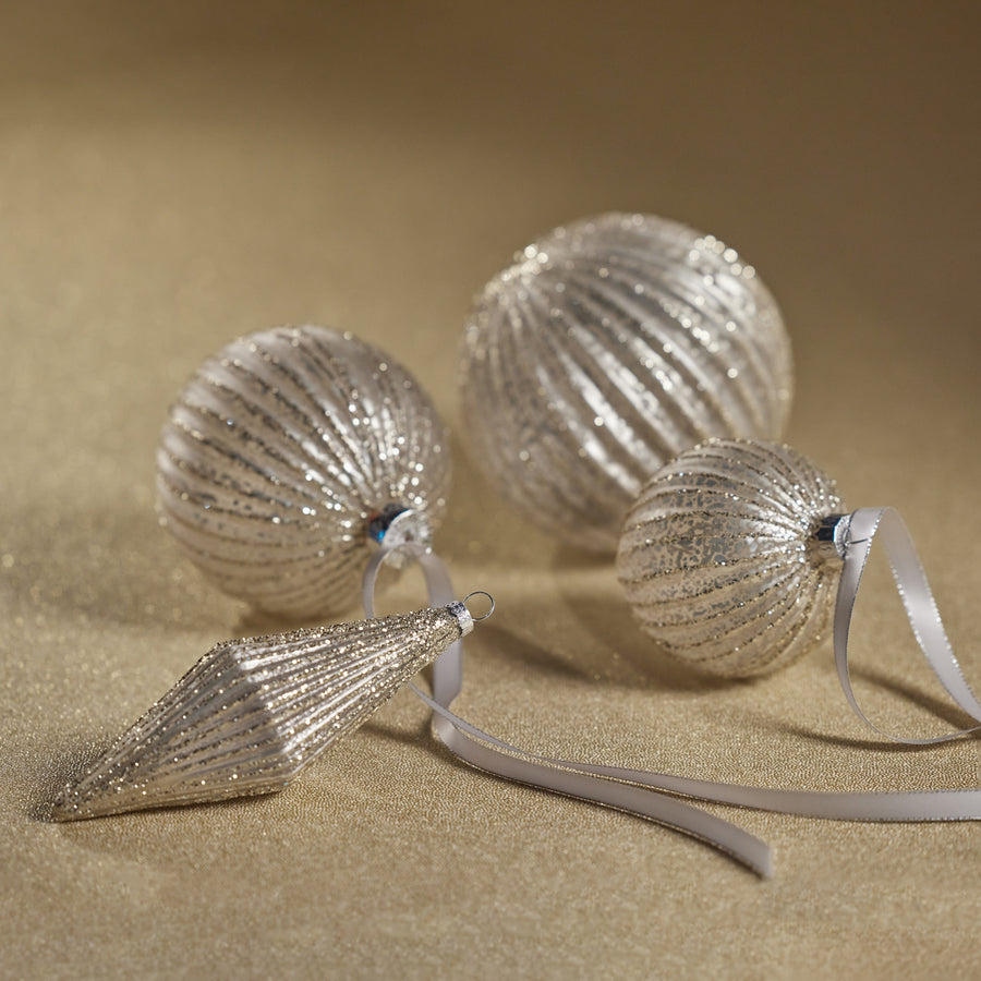 Antique Ribbed Ornament - Matte Silver - Ornaments by Carlyle Avenue