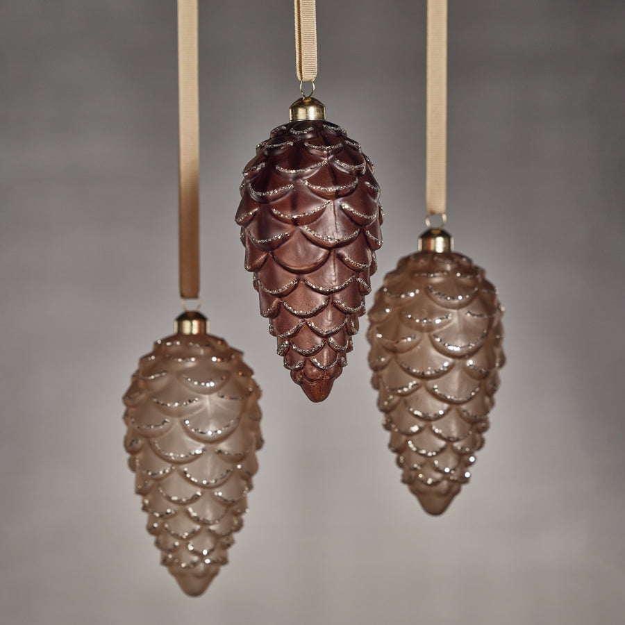 Frosted Glass Pine Cone w/ Glitter Trim Ornament - Christmas Decor by Carlyle Avenue