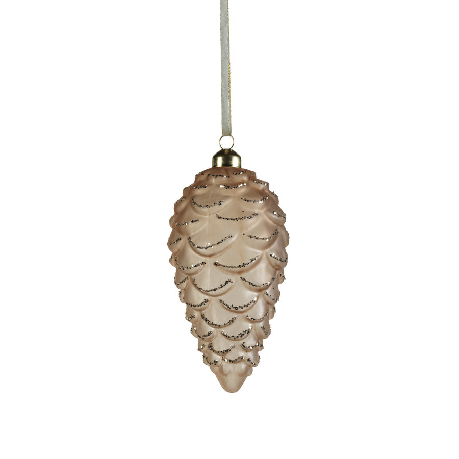 Frosted Glass Pine Cone w/ Glitter Trim Ornament - Christmas Decor by Carlyle Avenue