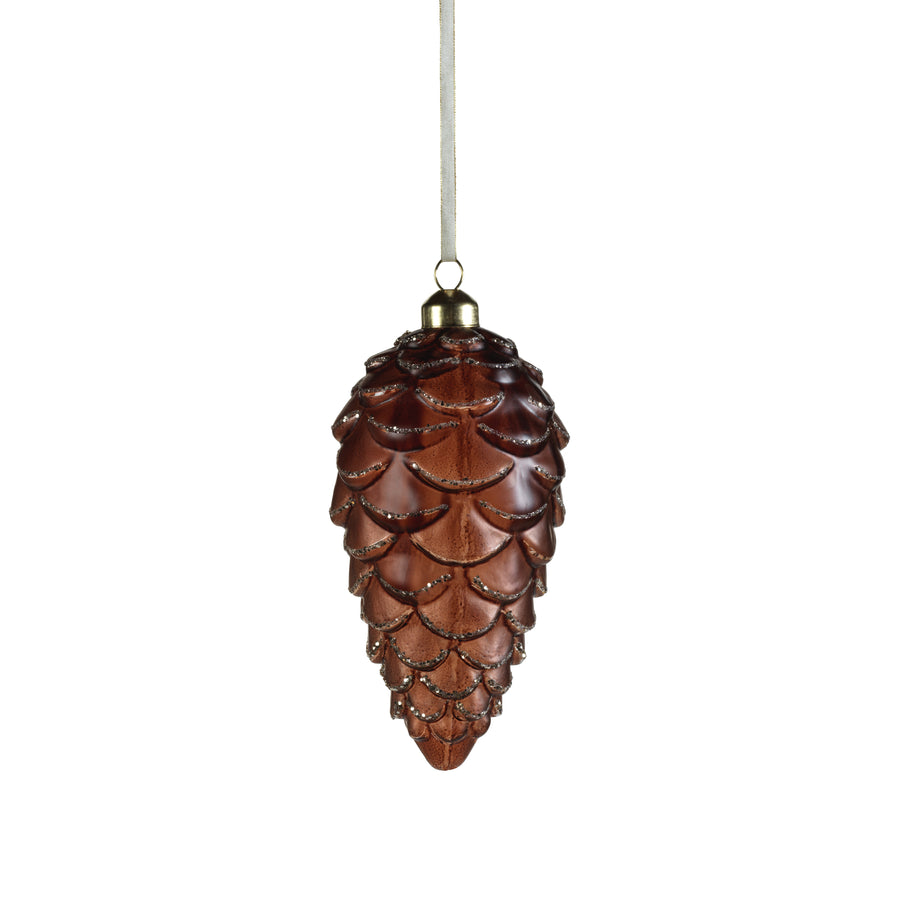 Frosted Glass Pine Cone w/ Glitter Trim Ornament - Christmas Decor by Carlyle Avenue