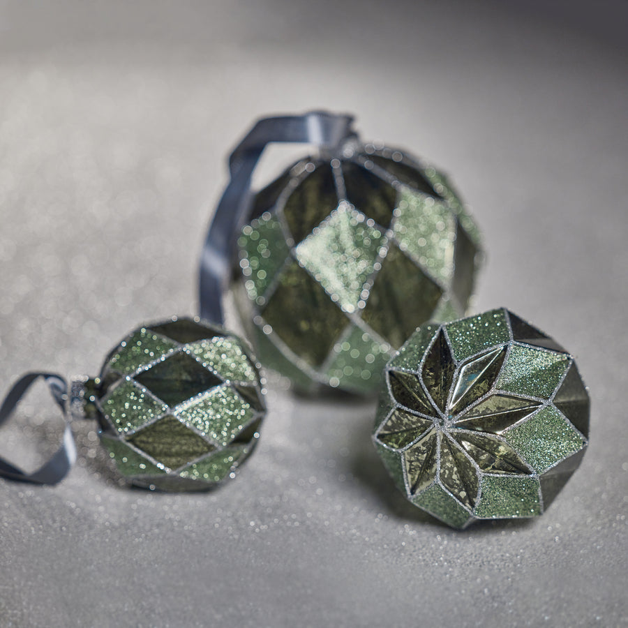 Harlequin Glass Ball Ornament - Tonal Green - Ornaments by Carlyle Avenue