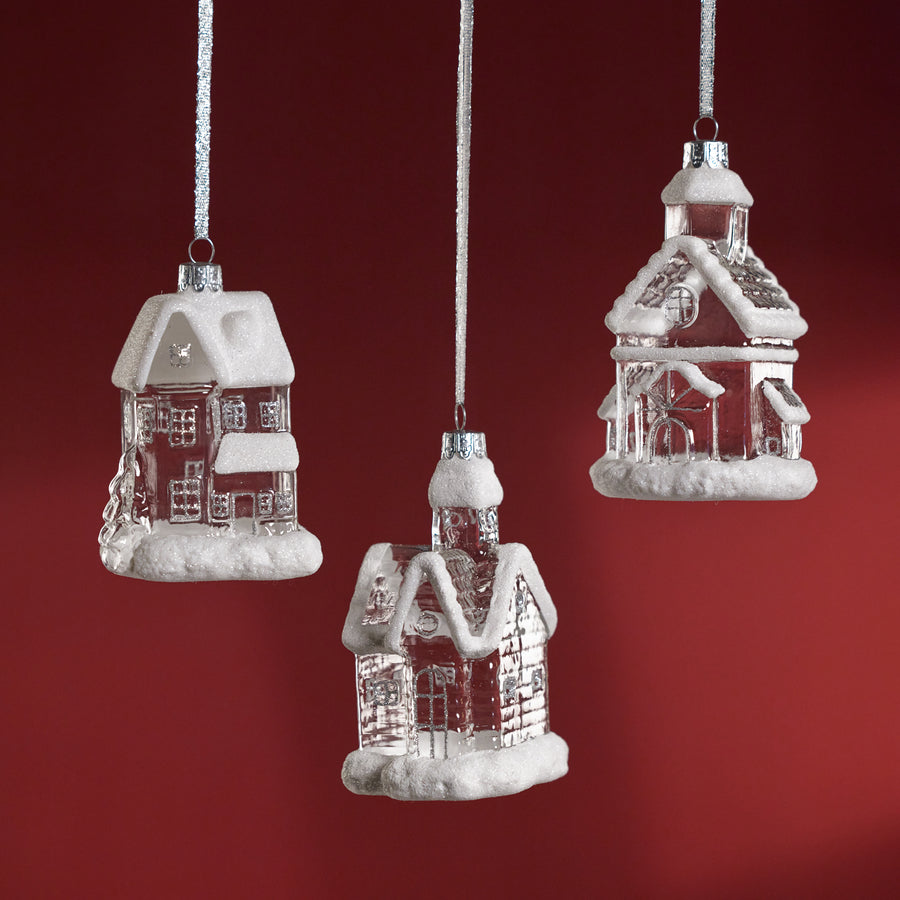 Set of 3 Assorted Glass House Ornaments - Christmas Decor by Carlyle Avenue