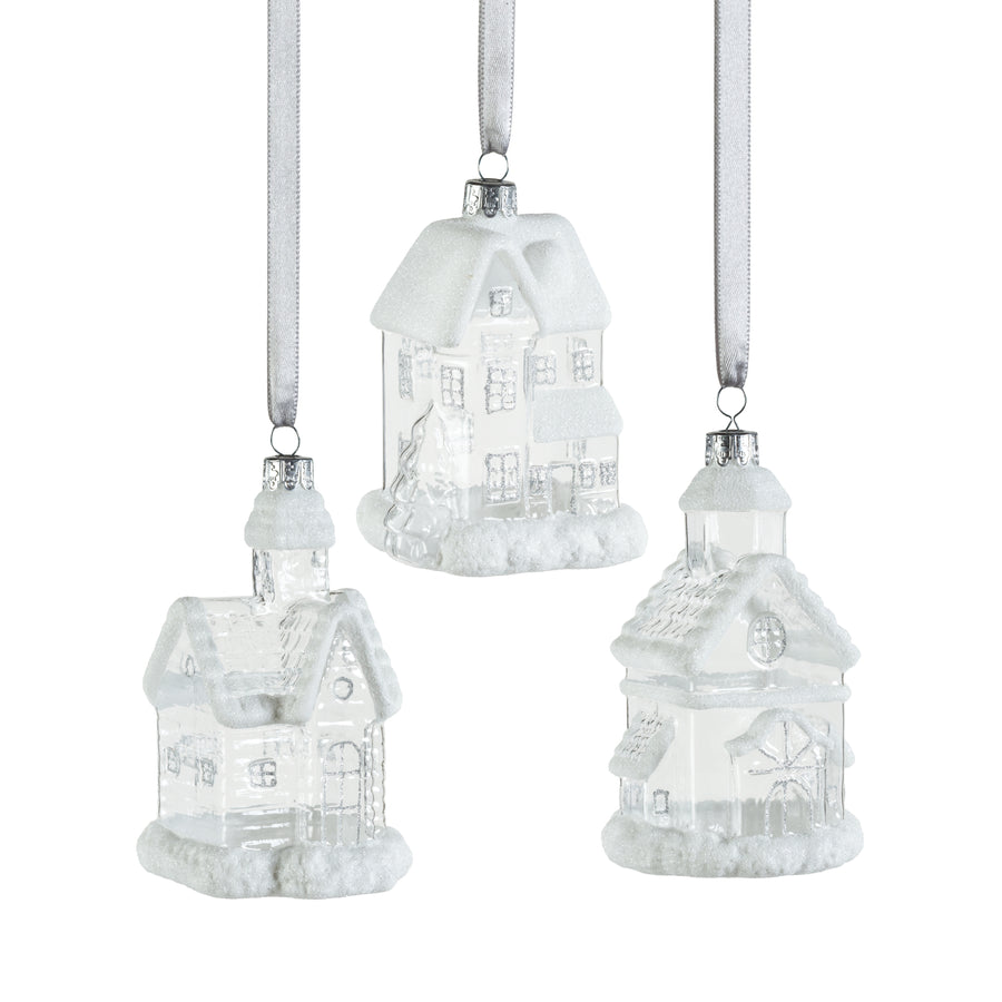 Set of 3 Assorted Glass House Ornaments - Christmas Decor by Carlyle Avenue