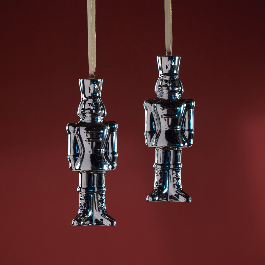 Ceramic Nutcracker Ornament - Silver - Set of 4 - Ornaments by Carlyle Avenue