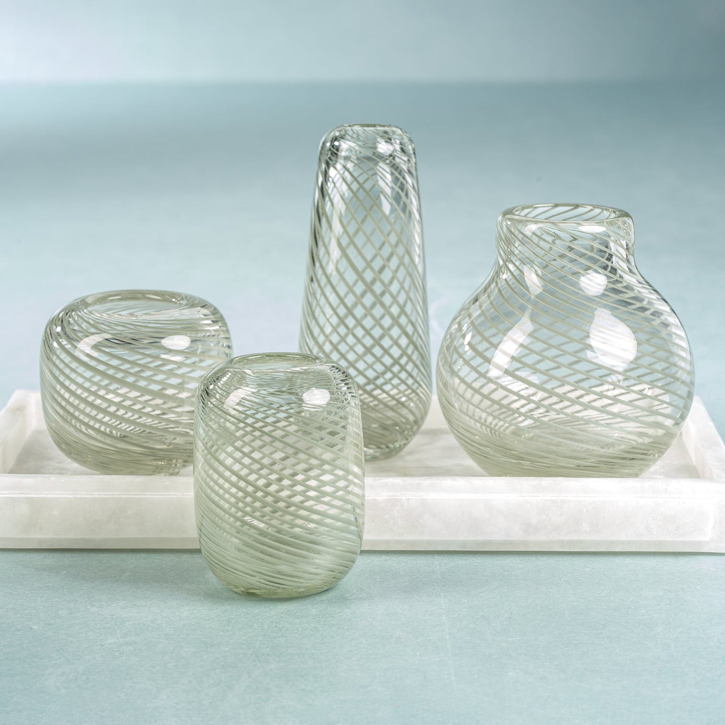 Claire Clear Bud Vases with Sea Green Swirl - Vases by Carlyle Avenue