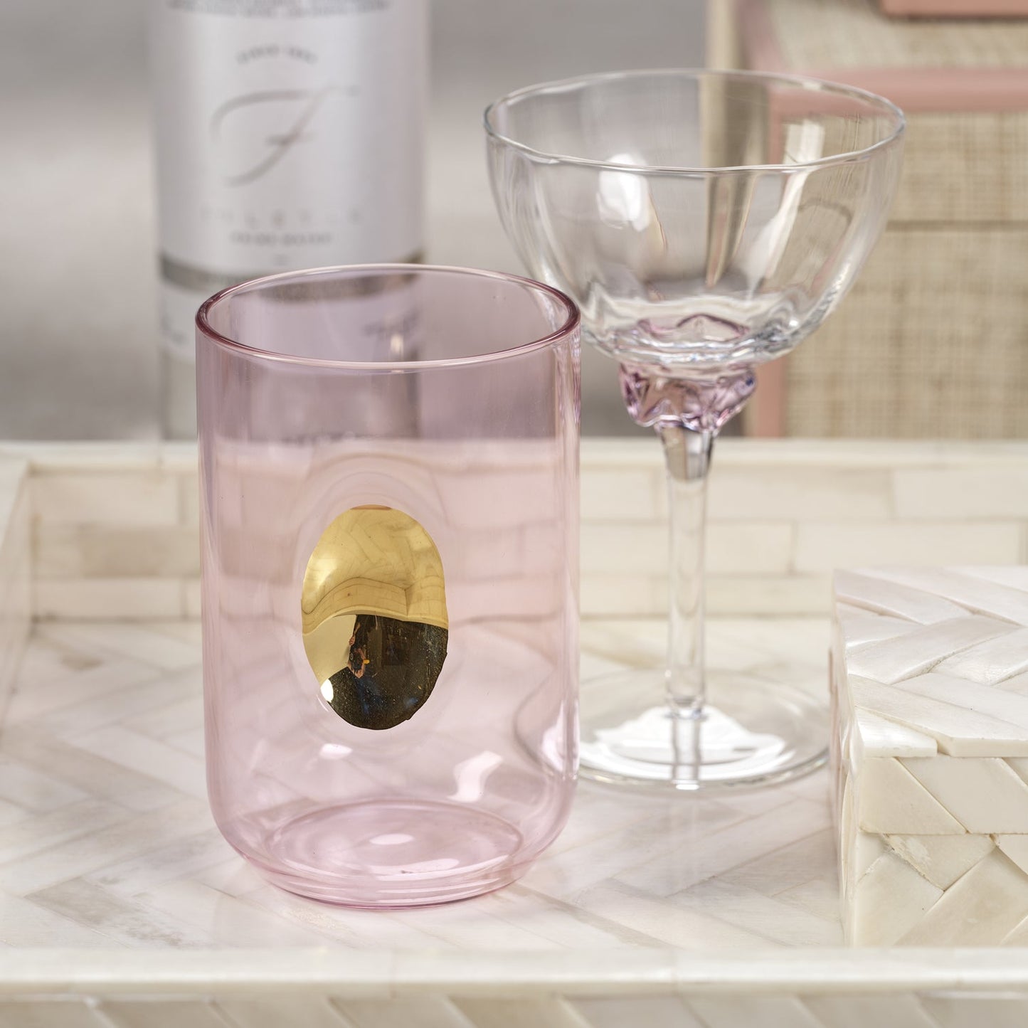 Aperitivo Tumbler with Gold Accent - Pink - Set of 4 - Glassware by Carlyle Avenue