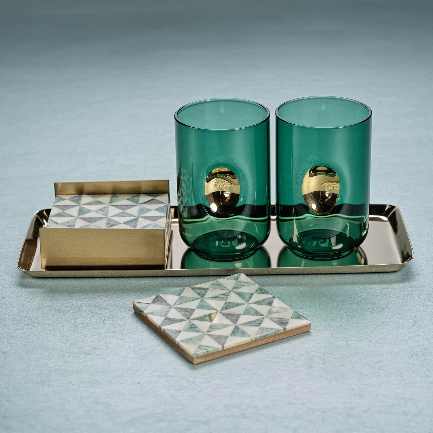 Aperitivo Tumbler with Gold Accent - Emerald Teal - Set of 4 - Glassware by Carlyle Avenue