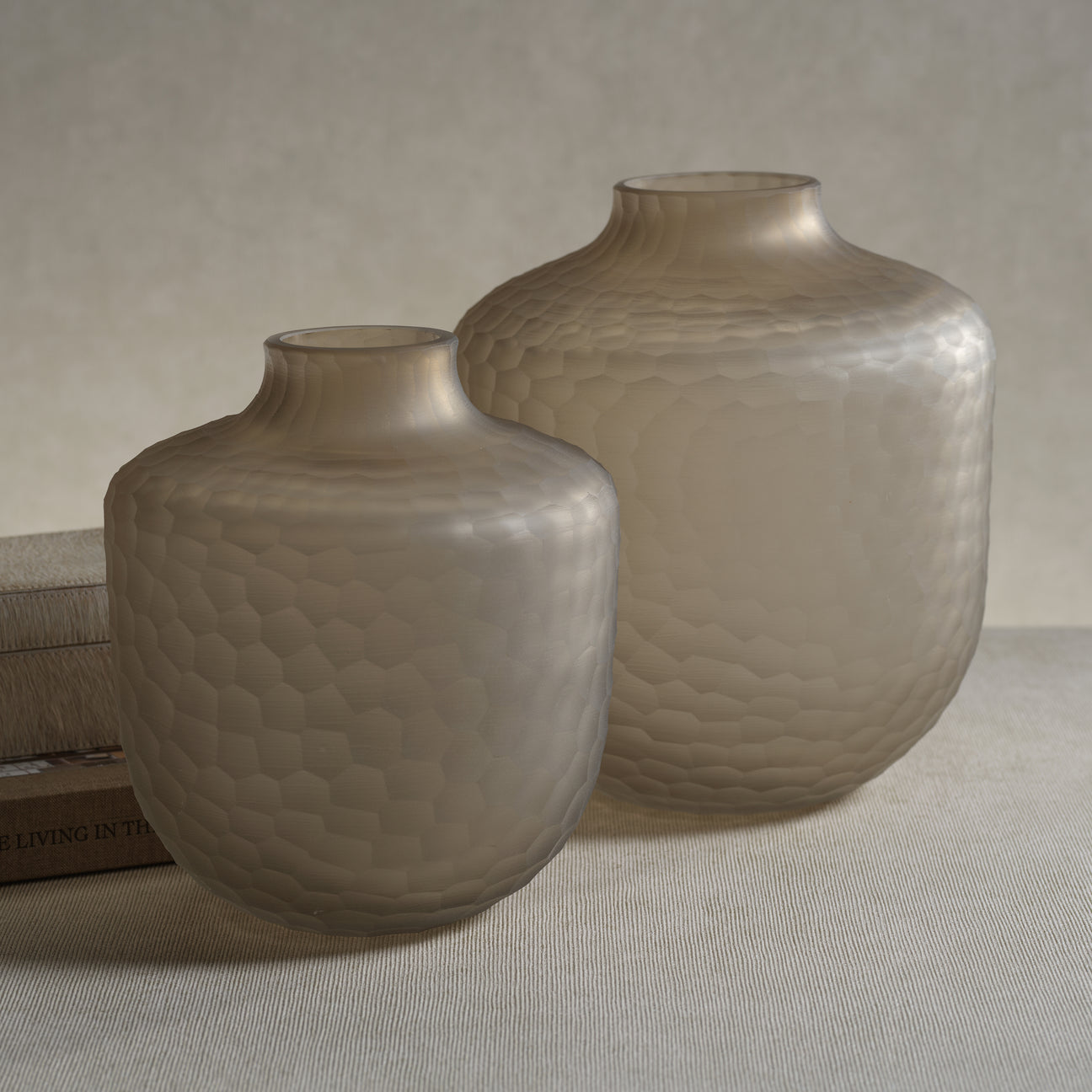 Arosa Cut Glass Frosted Vase - Taupe - Vases by Carlyle Avenue
