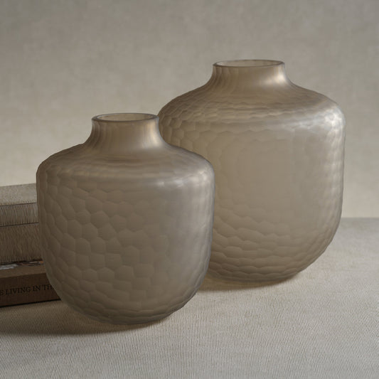 Arosa Cut Glass Frosted Vase - Taupe - Vases by Carlyle Avenue
