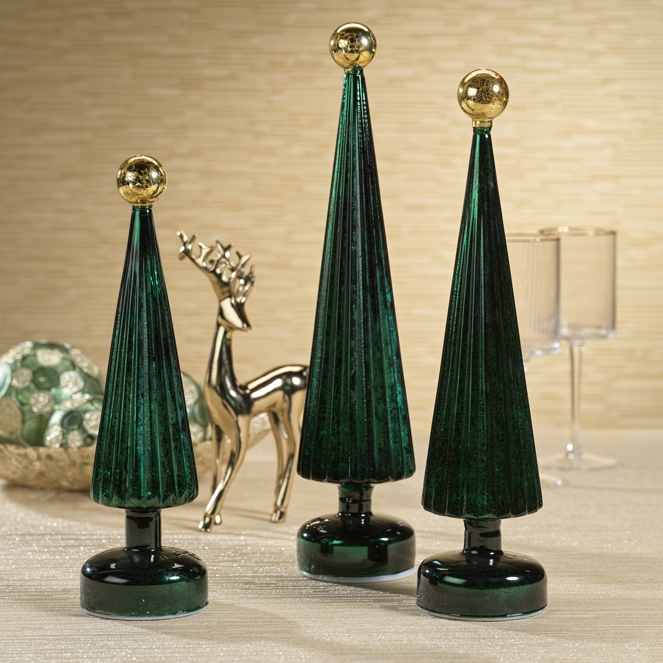 LED Tree with Globe Finial - Green w/ Gold - Christmas Trees by Carlyle Avenue