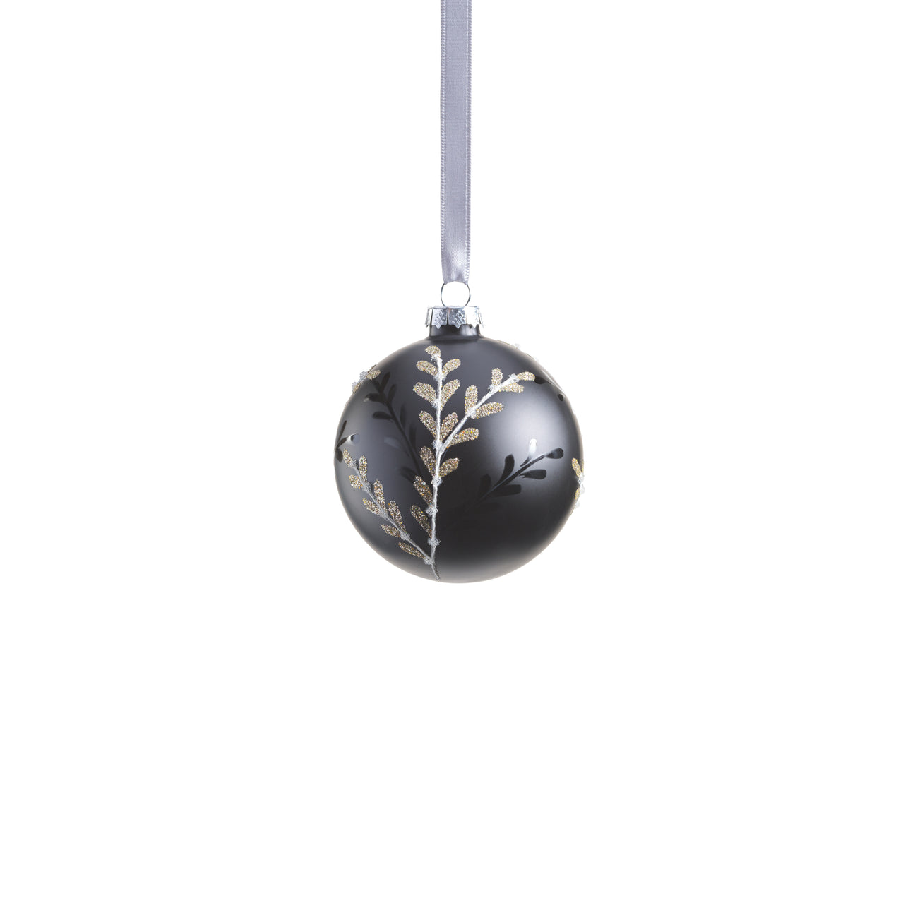 Black Glass Ball Ornament with Leaf Pattern - Black and Silver - Holiday Ornaments by Carlyle Avenue