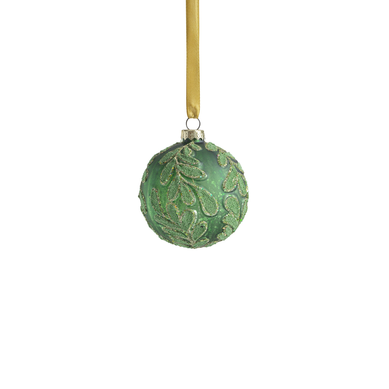 Beaded Leaf Pattern on Matte Green Embossed Glass Ornament - Holiday Ornaments by Carlyle Avenue