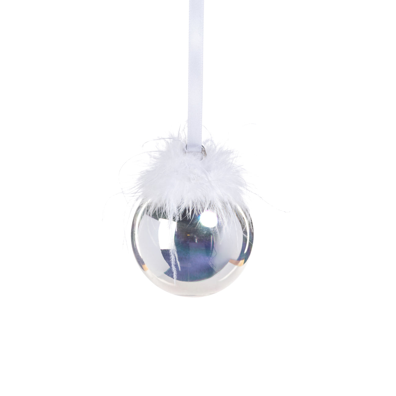 Silver Luster Ornament Ball with Feather Design (Single) - Ornaments by Carlyle Avenue
