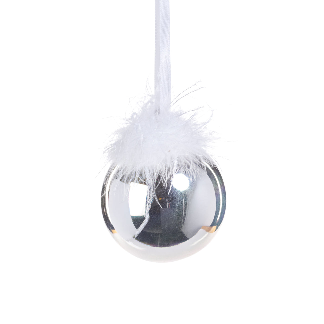 Silver Luster Ornament Ball with Feather Design (Single) - Ornaments by Carlyle Avenue
