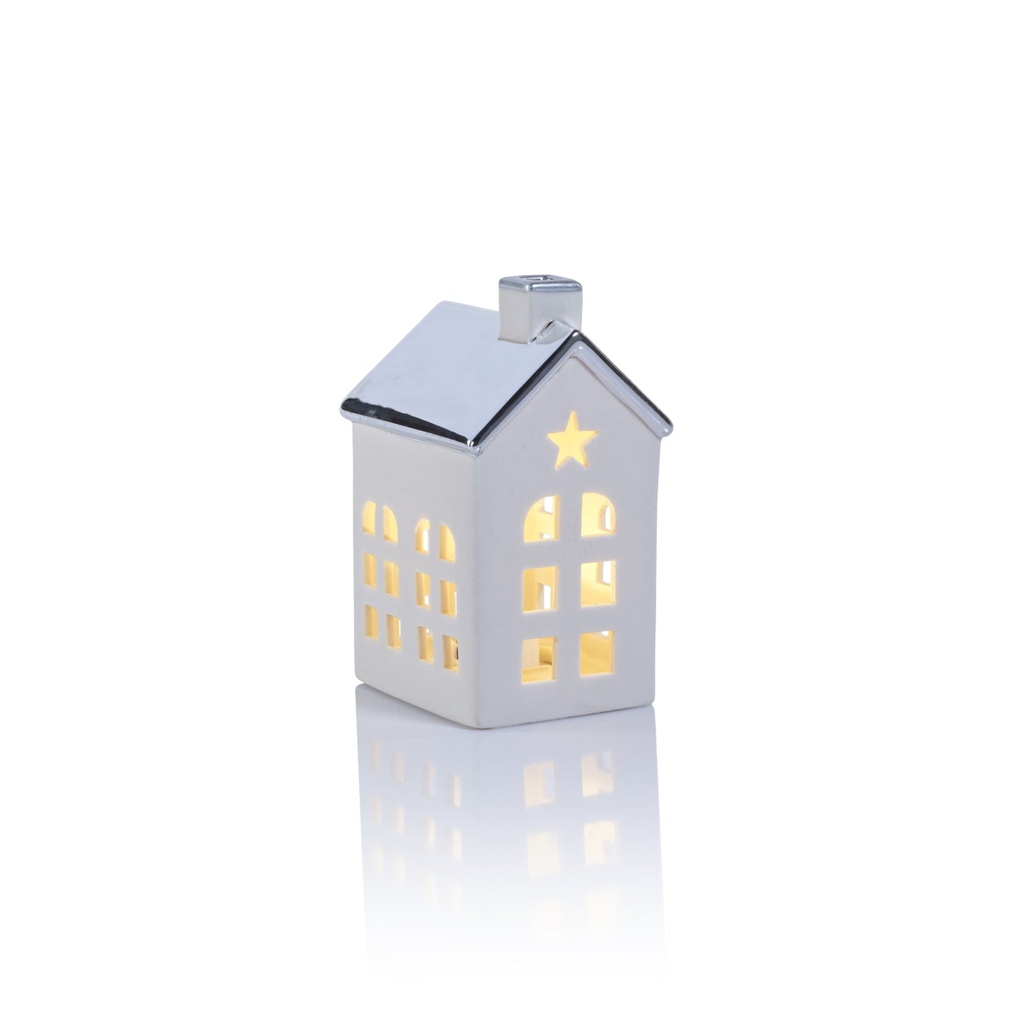 Porcelain LED House with Silver Roof - Christmas Decor by Carlyle Avenue