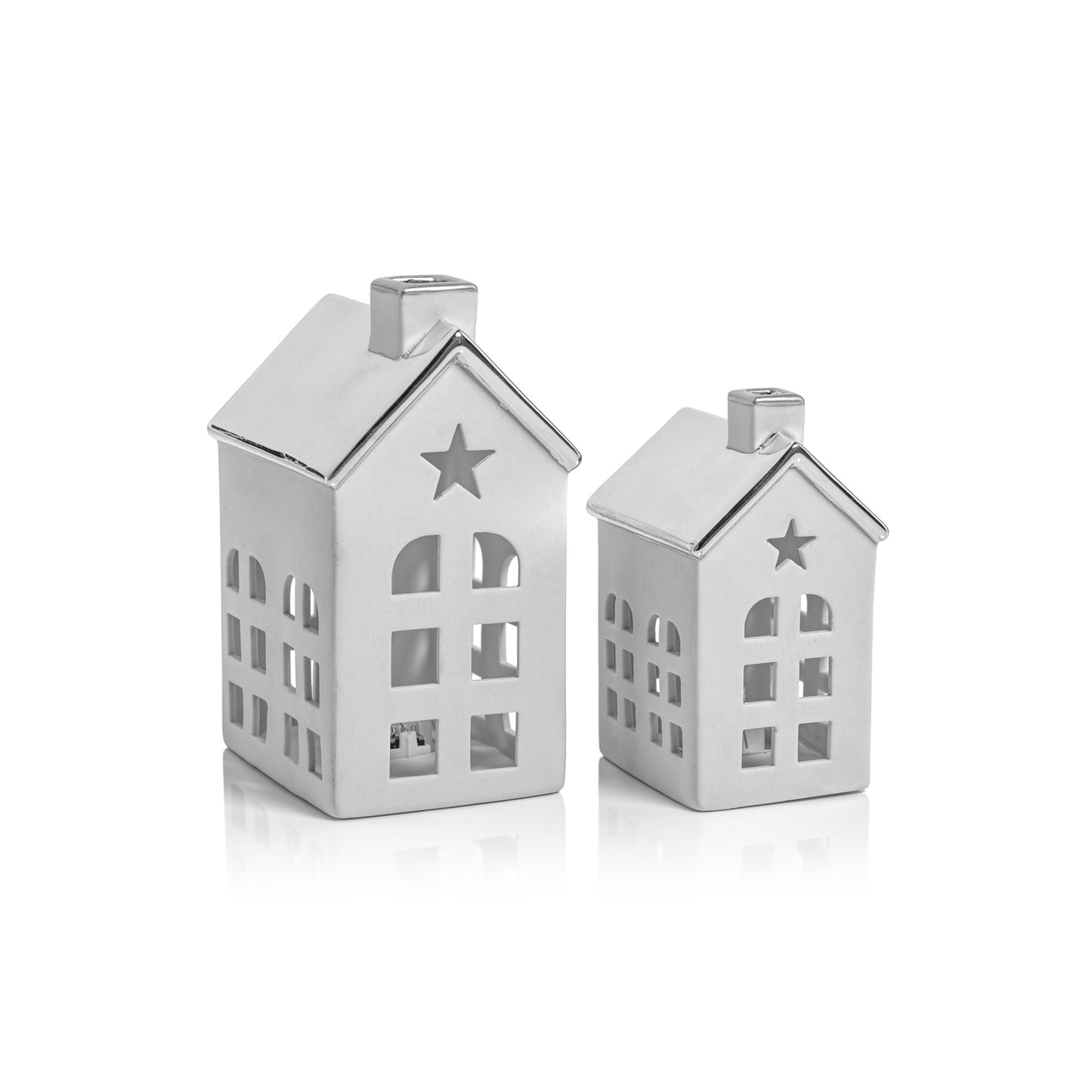 Porcelain LED House with Silver Roof - Christmas Decor by Carlyle Avenue