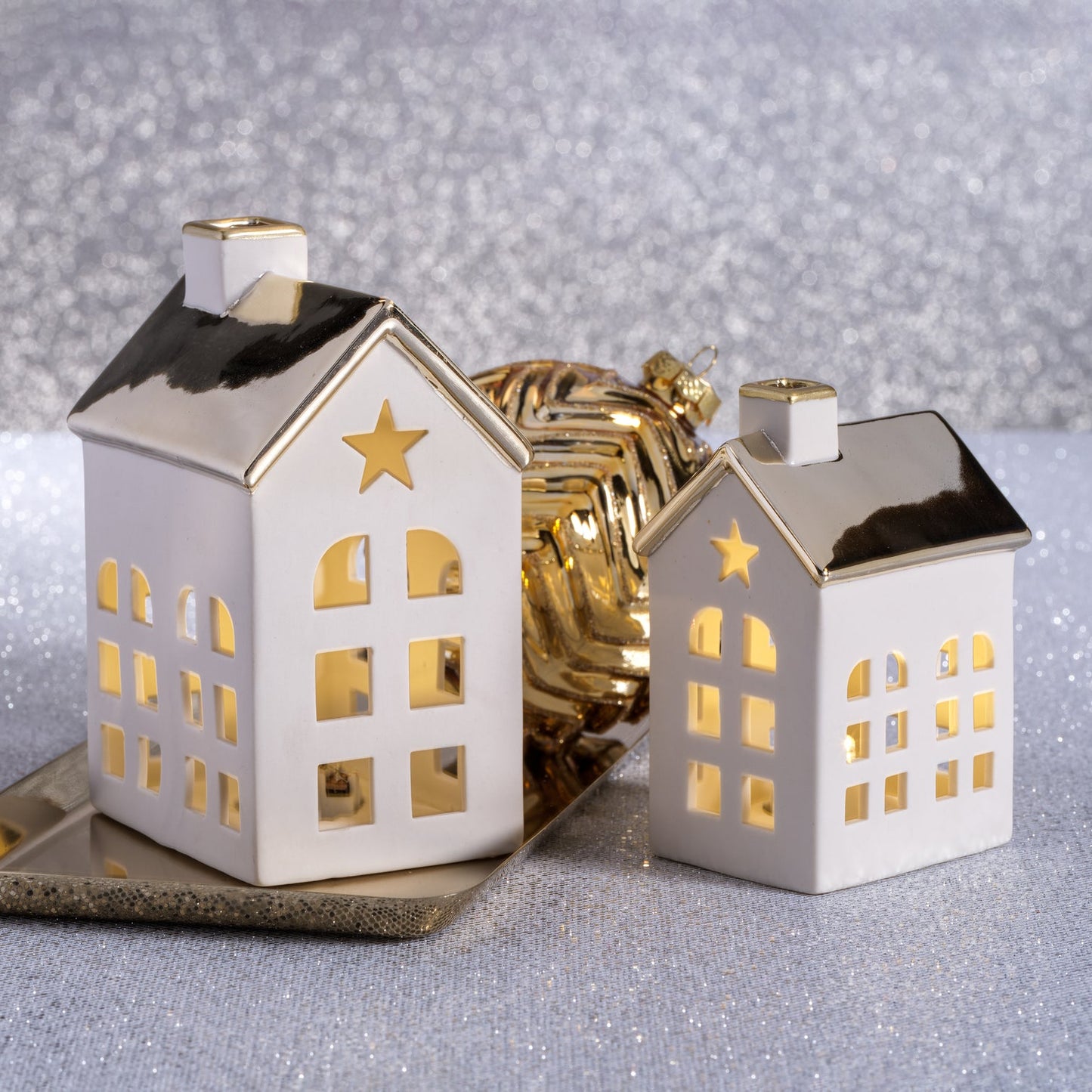 Porcelain LED House with Gold Roof - Christmas Decor by Carlyle Avenue