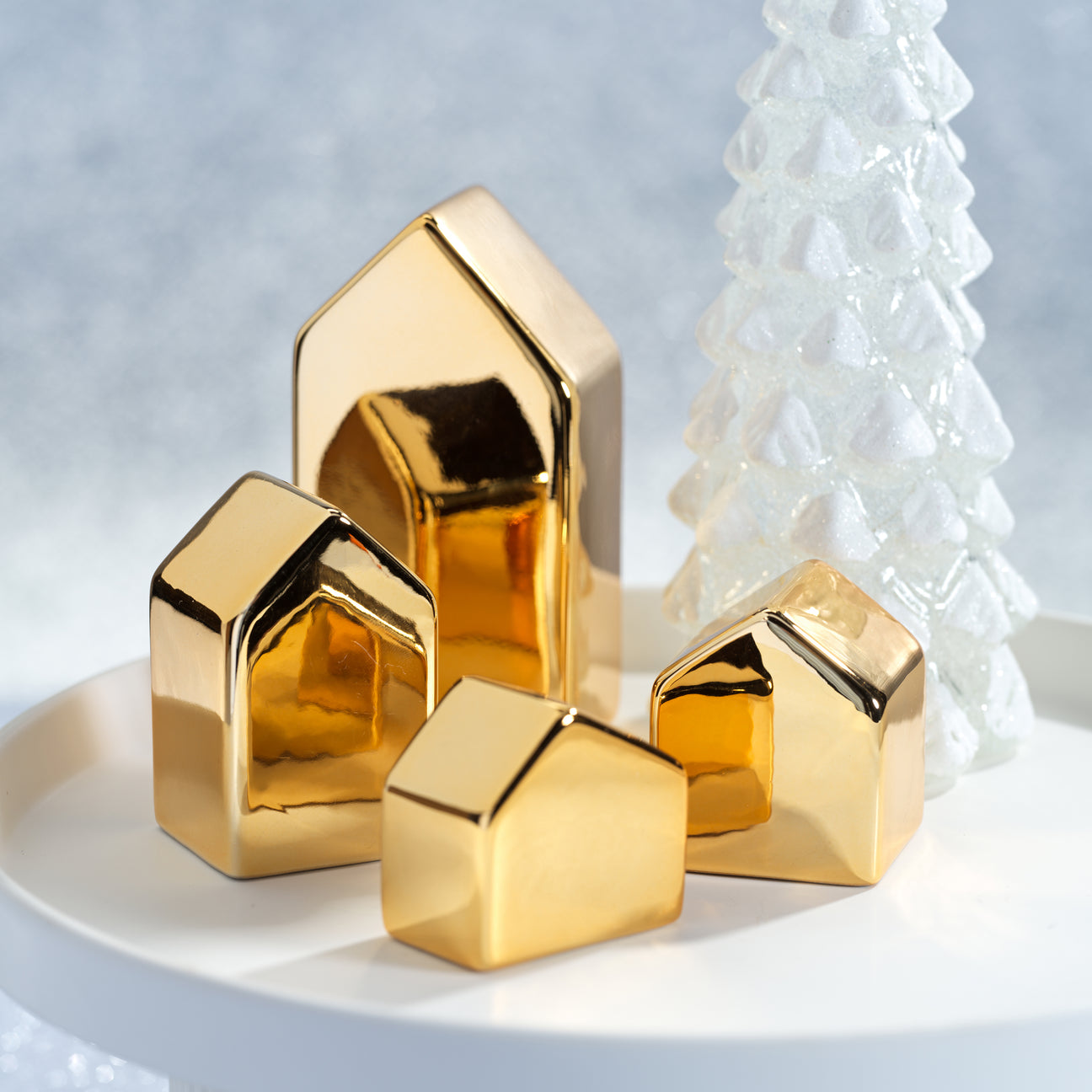 Decorative Ceramic House - Gold - Christmas Decor by Carlyle Avenue