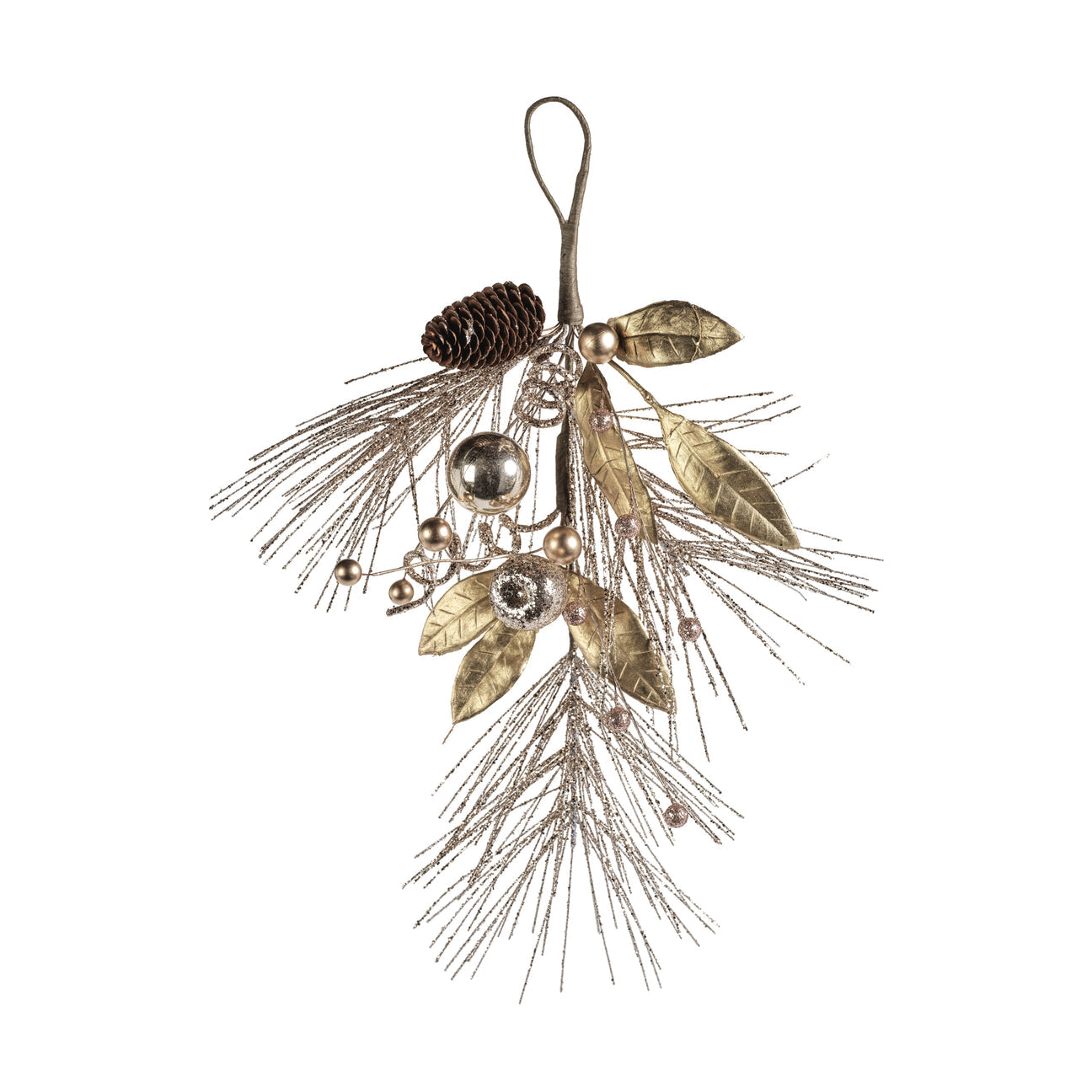 Golden Branch w/ Pine Cone and Ornament