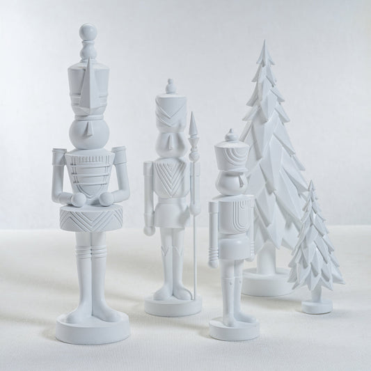 Set of 3 Assorted Resin Soldiers - Matte White - Christmas Decor by Carlyle Avenue