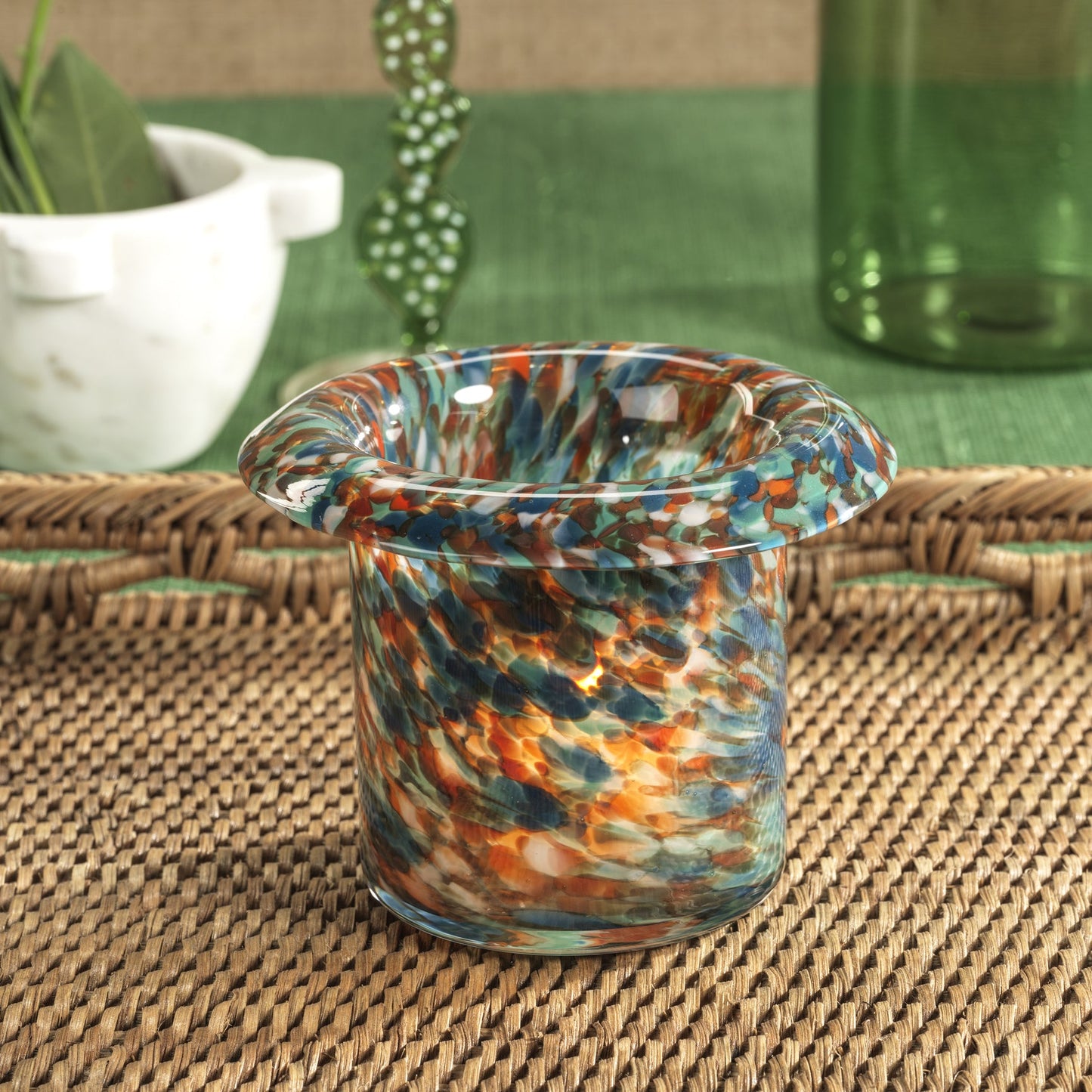 Celia Opal Confetti Glass Multipurpose Candle Holder / Vase - Blue Tones