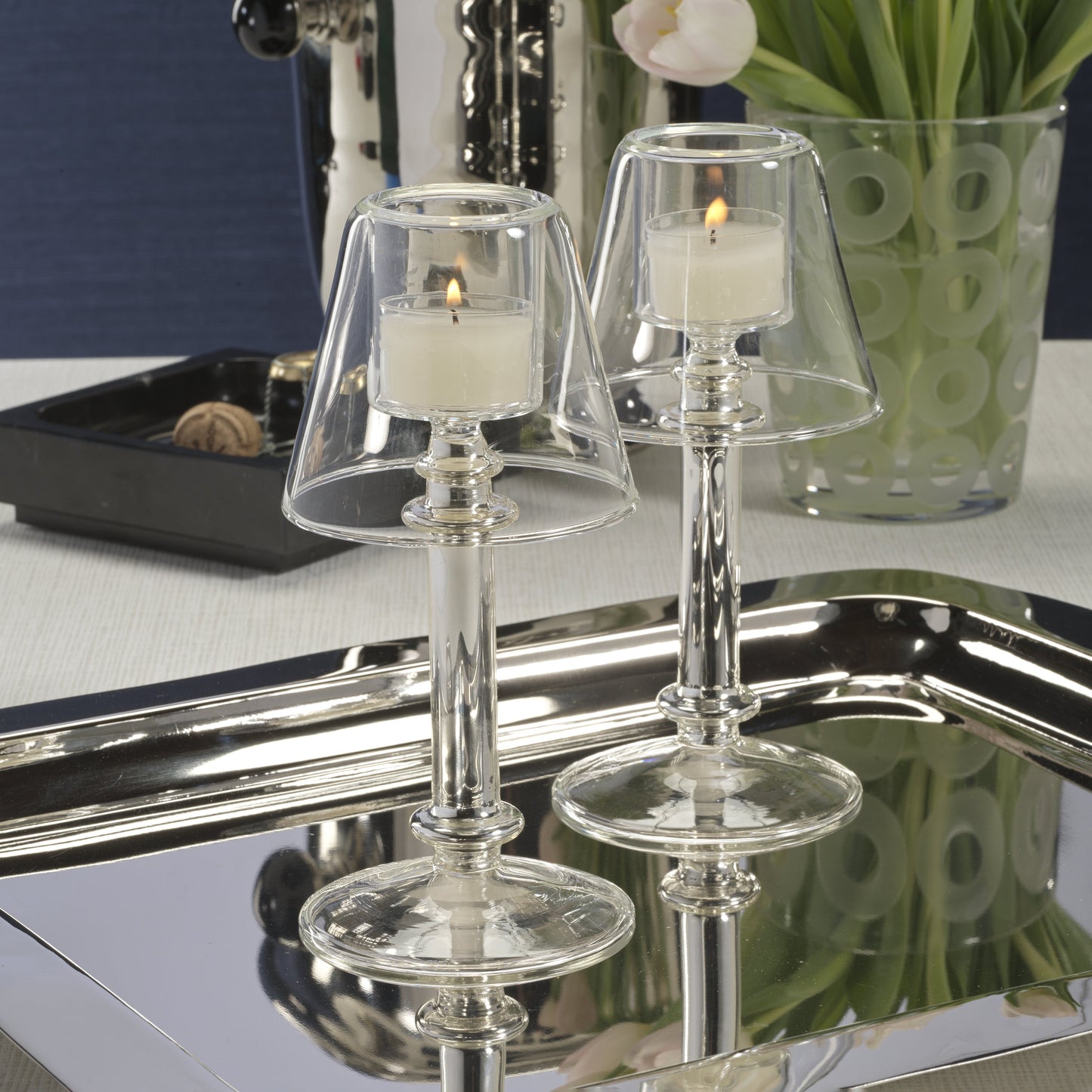 Isola Glass Tealight Lamp - Clear and Silver - Tealight Holders by Carlyle Avenue