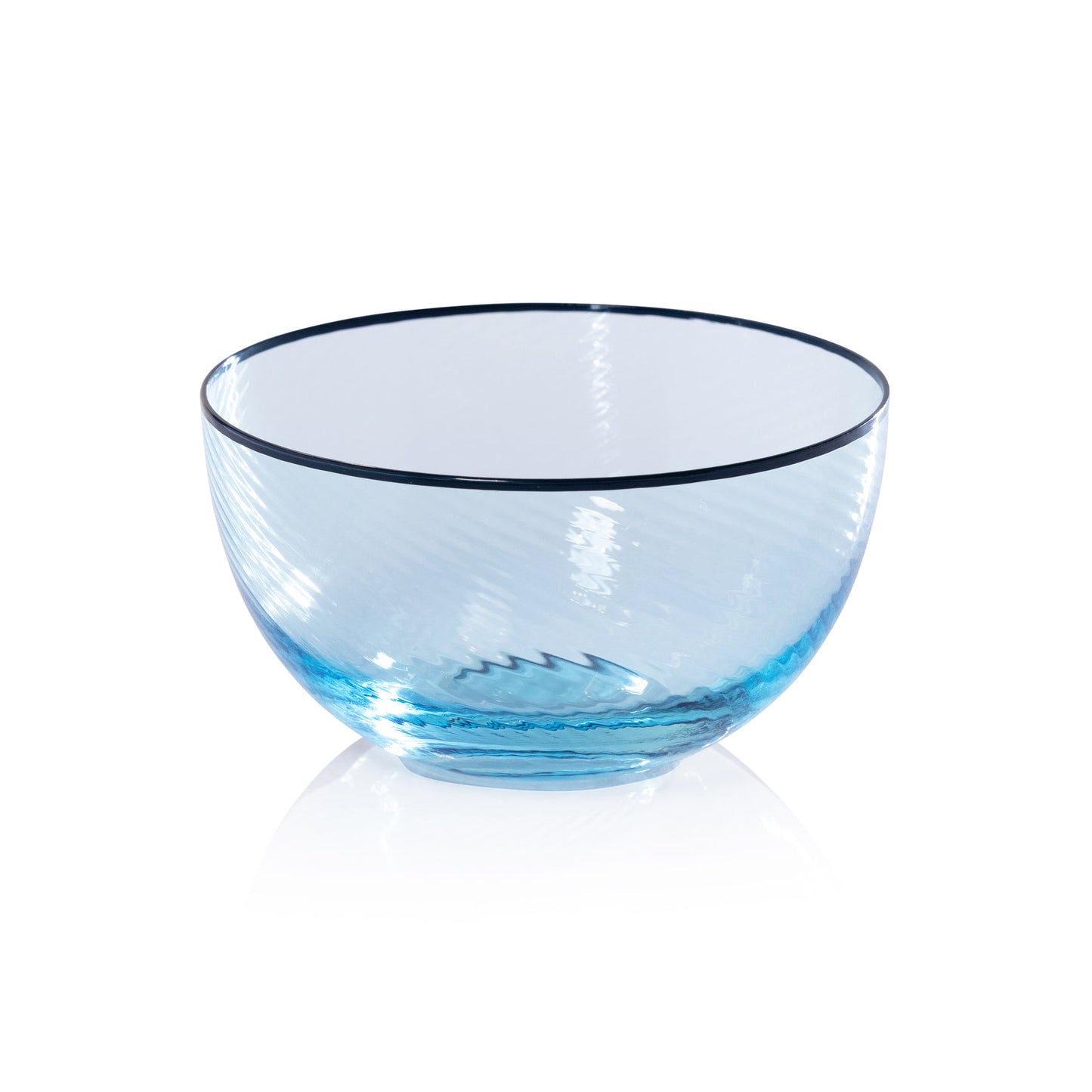 Sicilian Swirl Glassware with Colored Rim - Aqua & Navy