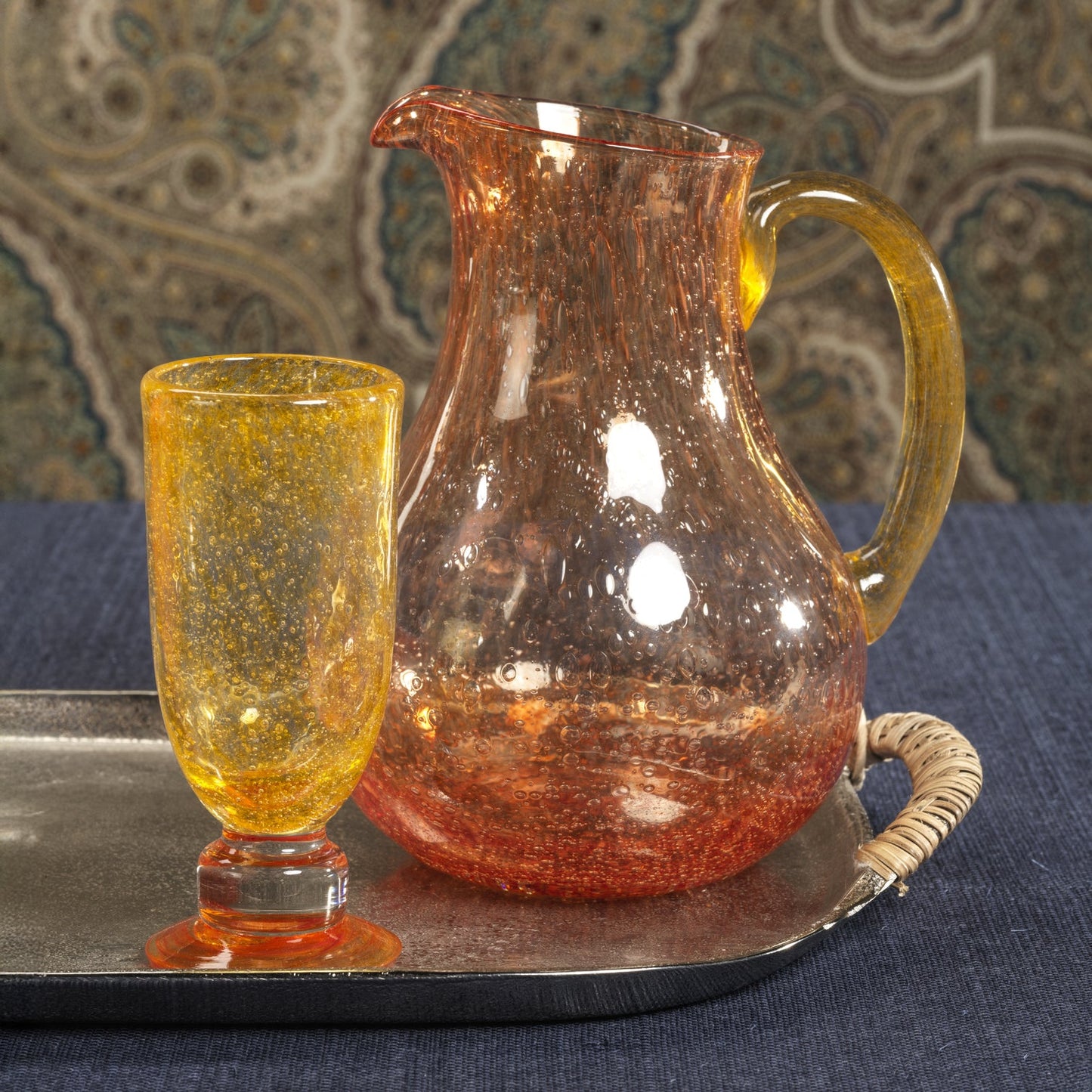 Antibes Glass Pitcher - Orange w/ Yellow Handle - Serveware by Carlyle Avenue