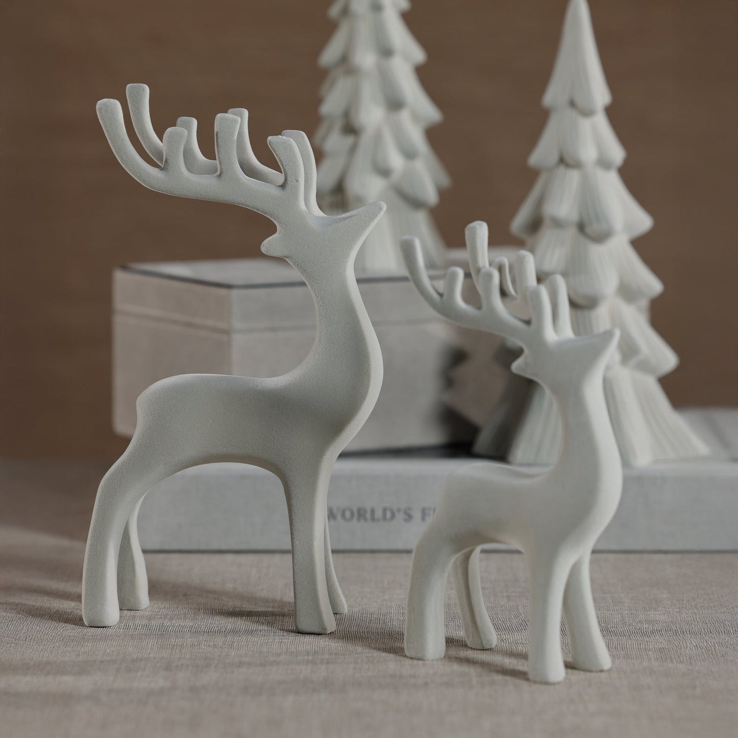 Flocked Deer - Light Gray - Set of 2 Assorted