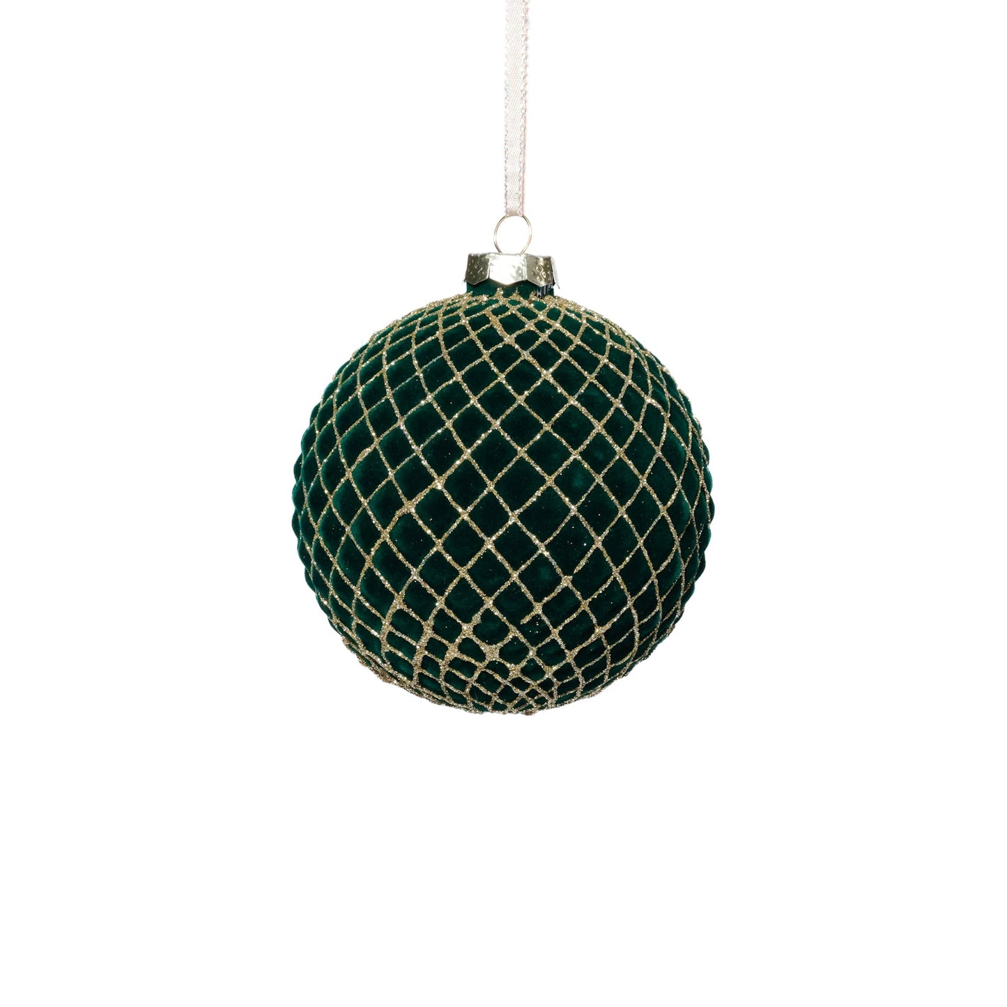 Green Flocked Glass Ball Ornament with Gold Glitter - Ornaments by Carlyle Avenue