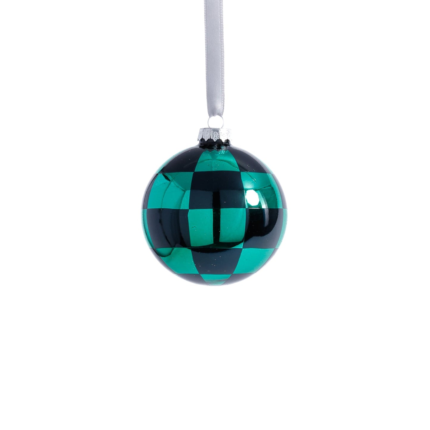 Checkered Glass Ball Ornament - Black & Green