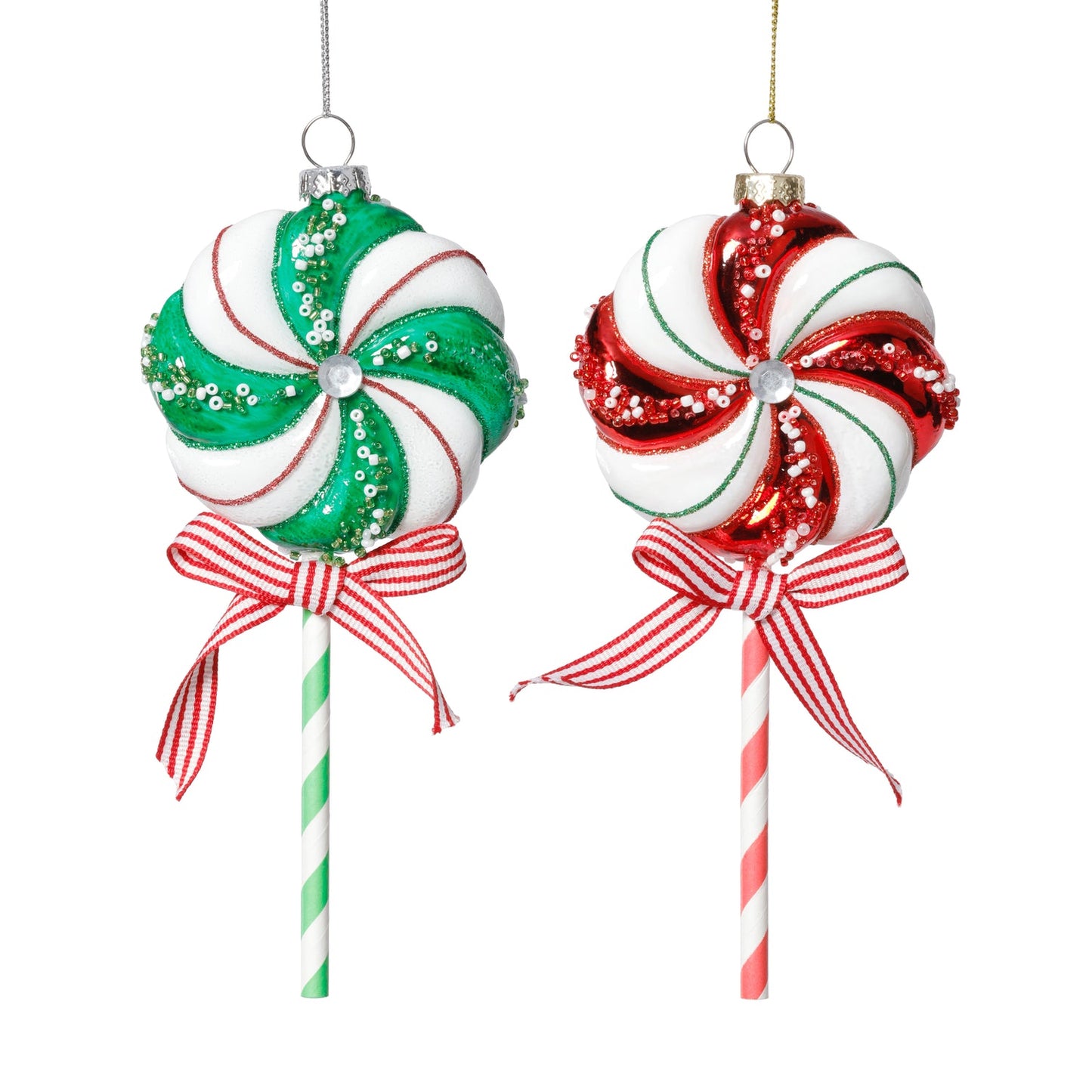 Glass Lollipop Ornaments - Green & Red - Set/6 Assorted Pairs