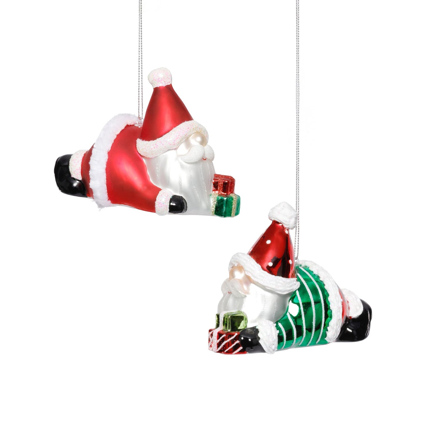 Glass Santa Laying Down Ornaments - Set of 2 Assorted