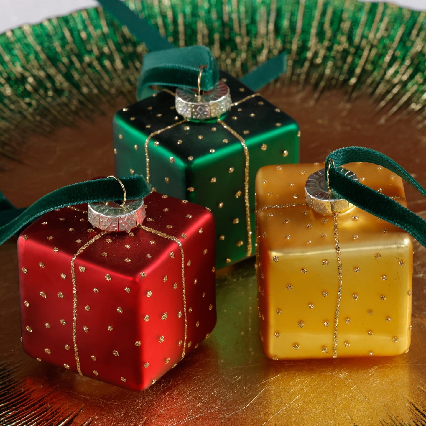 Glass Gift Box Ornament - Set of 6 Assorted