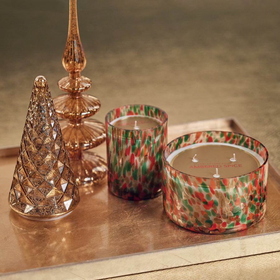 Spangled Glass Scented Candle - Red, Green & Gold - Home Fragrance by Carlyle Avenue