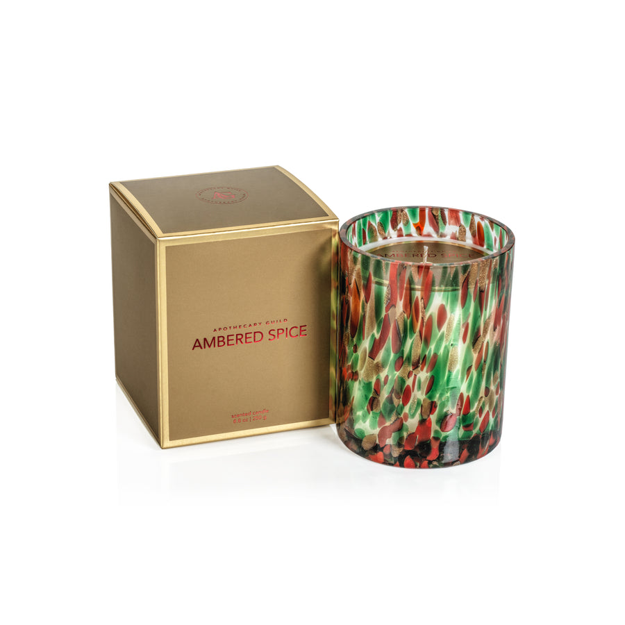Spangled Glass Scented Candle - Red, Green & Gold - Home Fragrance by Carlyle Avenue
